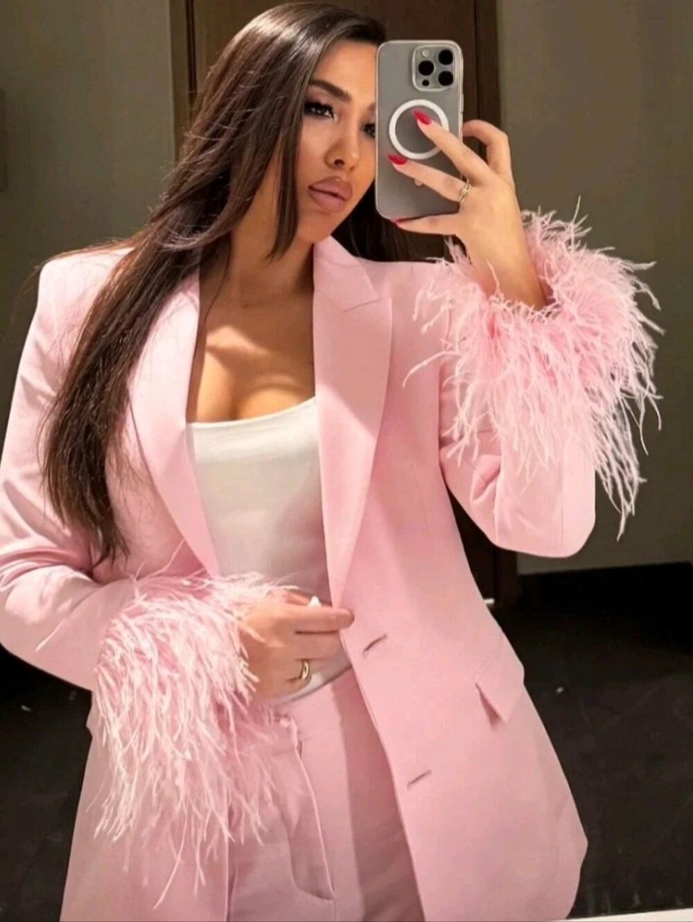 ZARA BLAZER WITH FEATHER CUFFS